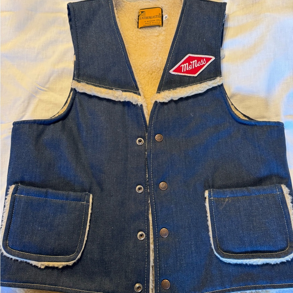Vintage denim work vest sherpa
